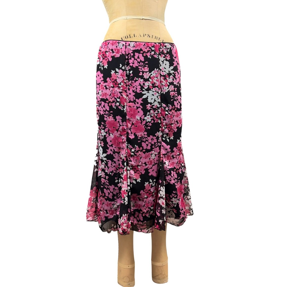 Y2K Floral Mermaid Skirt Chiffon Flare Hem Dark Romantic Whimsigoth Midi Size XL